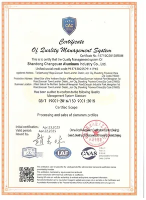 Cina Shandong Changquan Aluminum Industry Co., Ltd. ottiene la certificazione...